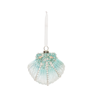 Glass & Pearls Aqua Fan Shell Ornament