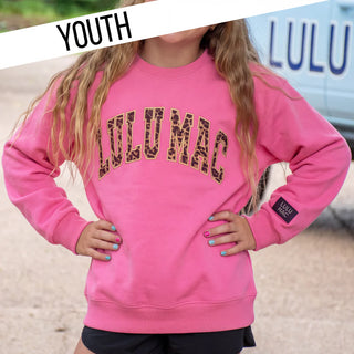 Lulu Mac Kid's Crewneck in Pink/Leopard