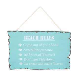 Distressed Beach Rules Sign in Teal