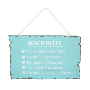 Distressed Beach Rules Sign in Teal