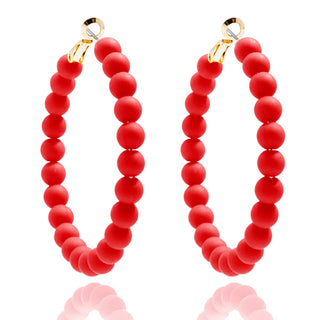 Matte Beaded Hoop Earring in Red