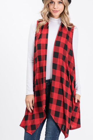 Heather Buffalo Plaid Vest in Red