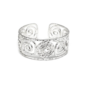 Silver Plated Adjustable Cuff Bracelet - Thin Mixed Spirals
