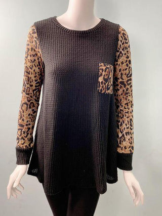 Get Cozy Leopard Sleeve Top