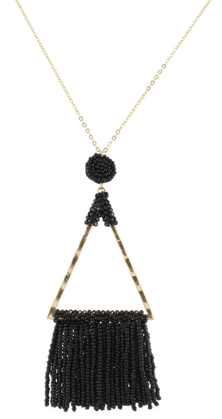 Gentry Necklace - Jet Beaded Triangle