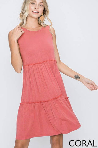 Trixie Ruffled Tri-Tiered Dress in Coral