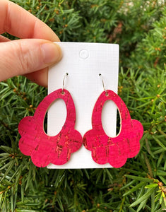 Hot Pink Flourish Cork Leather Earrings