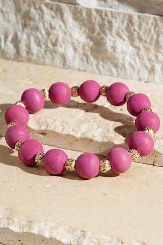 Stretch Wood Beaded Bracelet in Pink