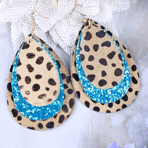 Layered Turquoise Glitter Leopard Earrings