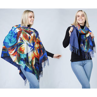 Abstract Print Shawl/Poncho- Large Floral Print