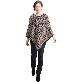 Ultra Soft Animal Print Poncho - Taupe