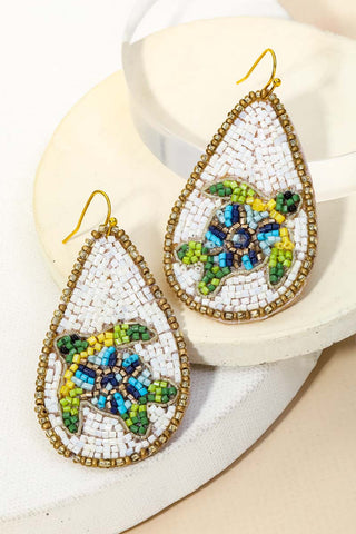 Sea Turtle Beaded Earring in White