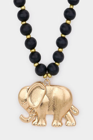 Elephant Wood Beaded Necklace in Black