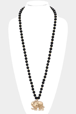 Elephant Wood Beaded Necklace in Black