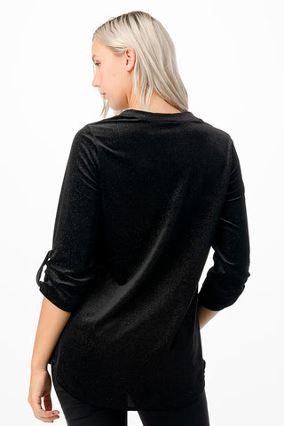 Shimmer Velvet Tunic Top in Black