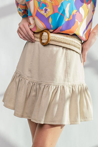 Bailey Ruffled Twill Skirt in Khaki - Final Sale