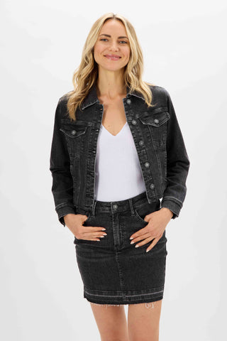 Washed Black Denim Cropped Jacket by Judy Blue