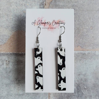 Halloween Ghosts Wooden Bar Earrings