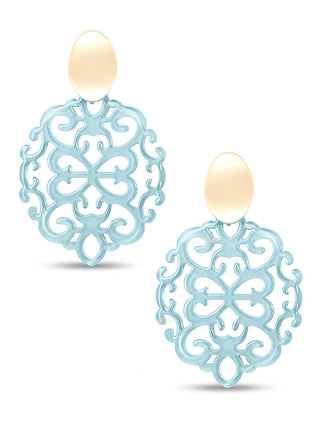 Modern Damask Pattern Resin Drop Earring in Light Blue