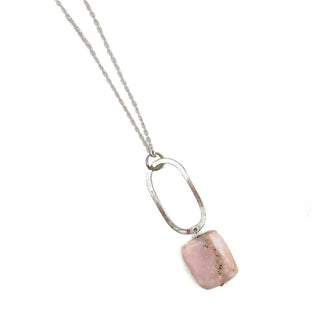 Silver Plated Geometric Necklace - Pink Opal