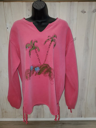 Handpainted Festive Palm Tree Pink Sweatshirt