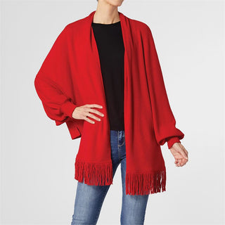 Cheryl Soft Wrap with Fringe in Red