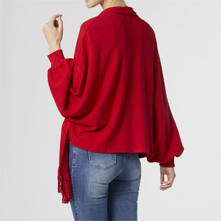 Cheryl Soft Wrap with Fringe in Red