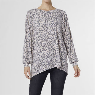 Amie Printed Pop Over Top in Pink Animal