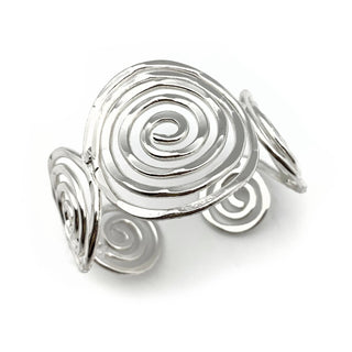 Silver Plated Adjustable Cuff Bracelet - Spiral Circles