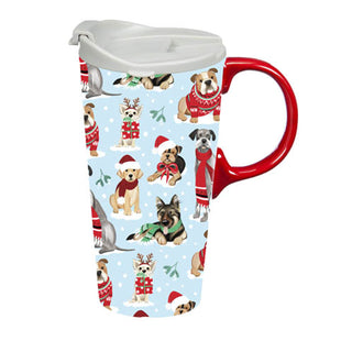 Ceramic Travel Cup, 17oz - Winter Dogs