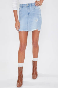 Junior Basic Mini Skirt With Frayed Hem