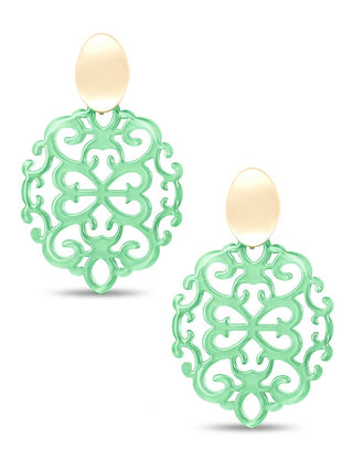 Modern Damask Pattern Resin Drop Earring in Mint