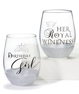 Silver Glitter Stemless Wine Glass *2 styles*