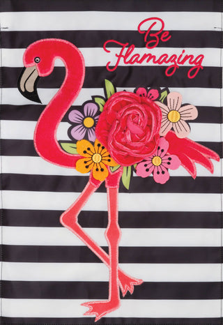 Applique-Flamingo Stripes Garden Flag