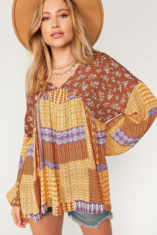 Color Block Woven Blouse Top