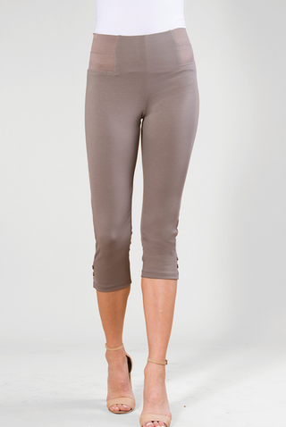 Ponte Cropped Button Pant in Taupe