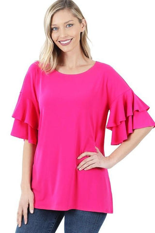 Double Ruffle Top in Hot Pink