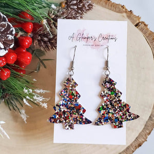 Multi Color Glitter Mix Christmas Tree Leather Earrings