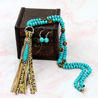 Turquoise and Tassels Necklace Set