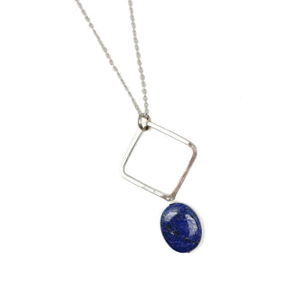 Silver Plated Geometric Necklace - Lapis