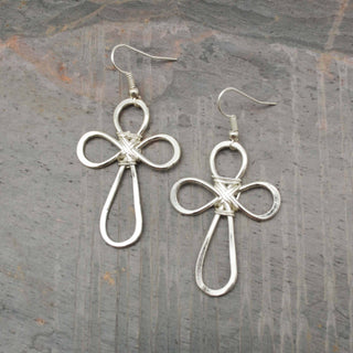 Silver Plated Earrings - Looped Cross