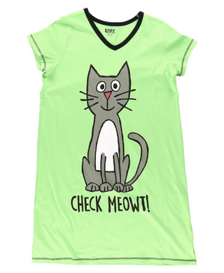 Check Meowt Women's Cat V-neck Nightshirt