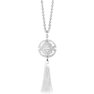 Traveling Resin Pendant Necklace with Tassel in Silver