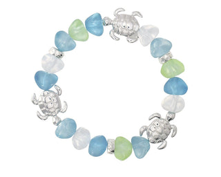 Sea Glass w/ Silver Turtles Bracelet