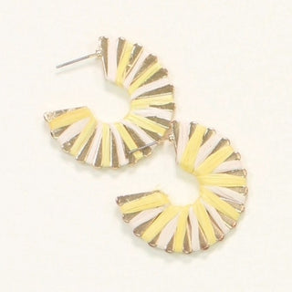 Yellow & White Raffia Hoop Earrings