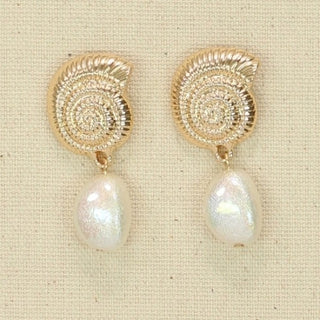 Gold Nautilus with Pearls Earrings