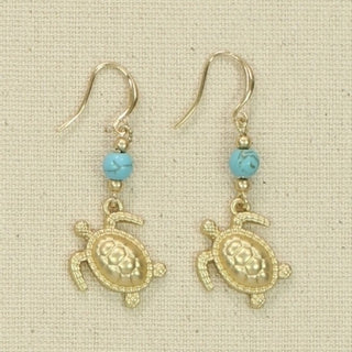 Gold & Turquoise Turtle Earrings