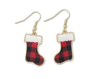 Earrings-Red Plaid Stocking