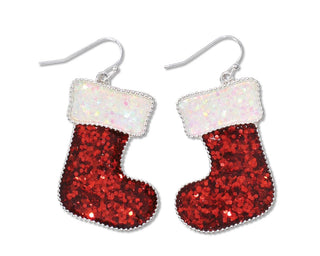 Earrings-Red Glitter Stockings