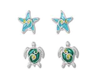Earrings - Enamel Turtles & Starfish Duo